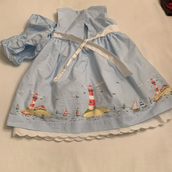 Janie & Jack Baby Blue Lighthouse/Sailboat Dress w/ Bloomers. Size 12 - 18 - Picture 8 of 12